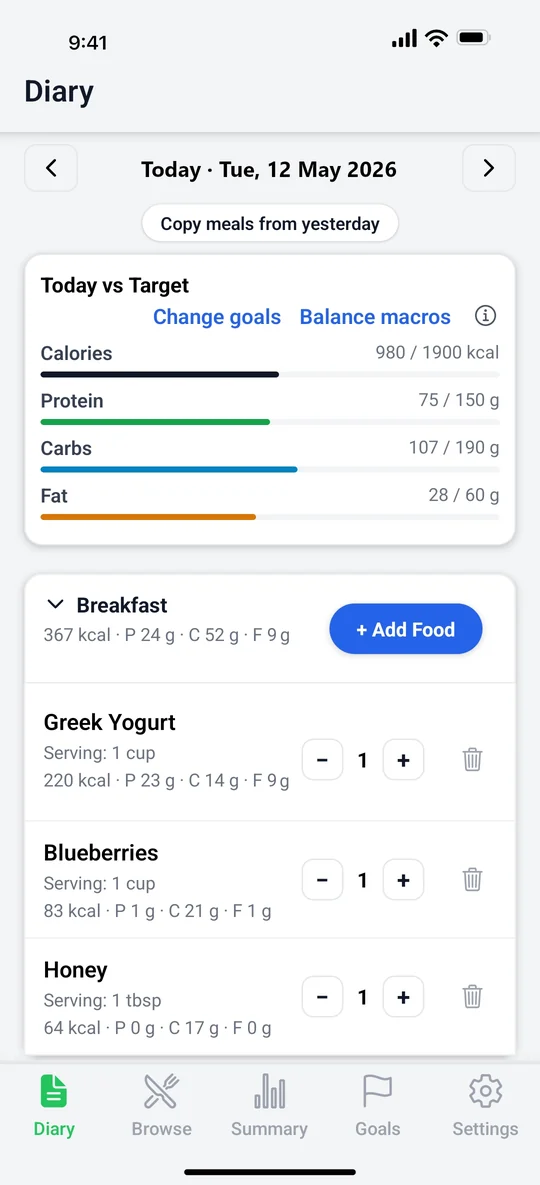 MacroResolve diary screen