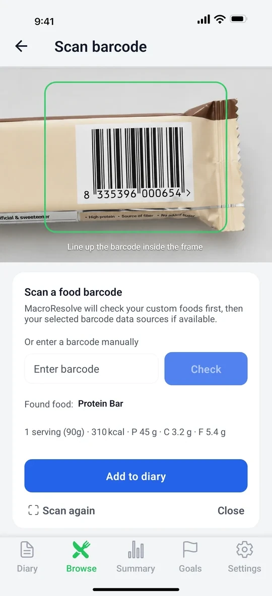 MacroResolve barcode scan screen
